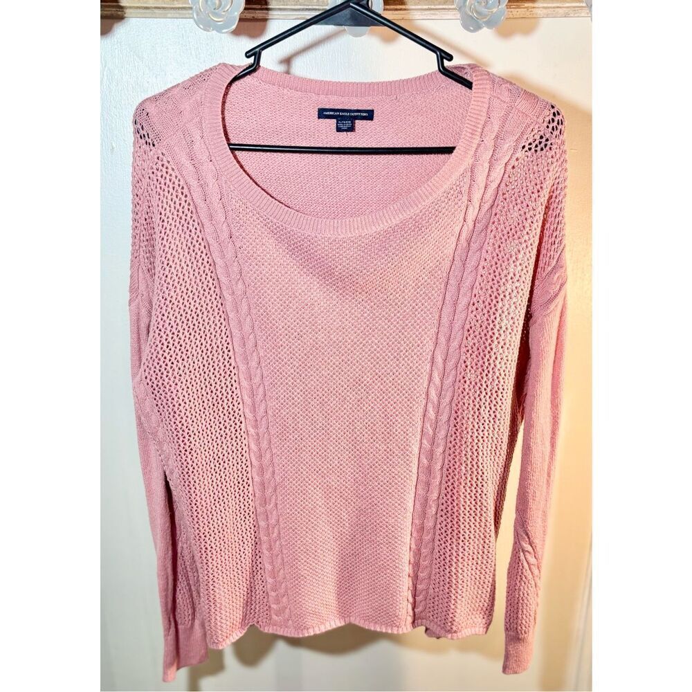 America Eagle Outfitters Pink Cable Knit Perforated Sweater S:XL